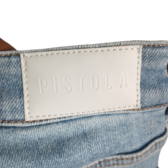 Pistola Women Colleen High Rise Light Wash Jeans Slit Raw Hem Straight Leg Denim - Picture 3 of 7